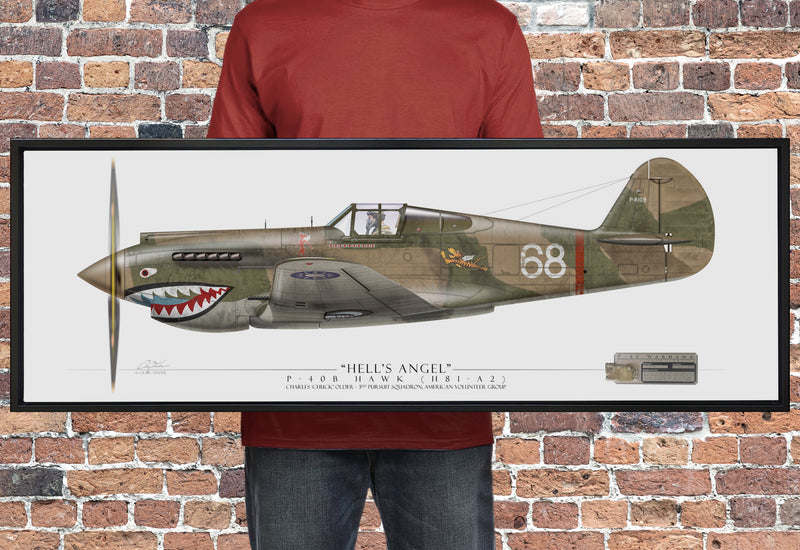 P-40B Warhawk - Flying Tiger - Framed Panoramic Aviation Art Print - Profile-Art Print-Aces In Action: The Workshop of Artist Craig Tinder