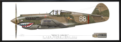 P-40B Warhawk - Flying Tiger - Framed Panoramic Aviation Art Print - Profile-Art Print-Aces In Action: The Workshop of Artist Craig Tinder