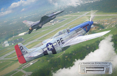 American Evolution - P-51 & F-16 Aviation Art-Art Print-Aces In Action: The Workshop of Artist Craig Tinder