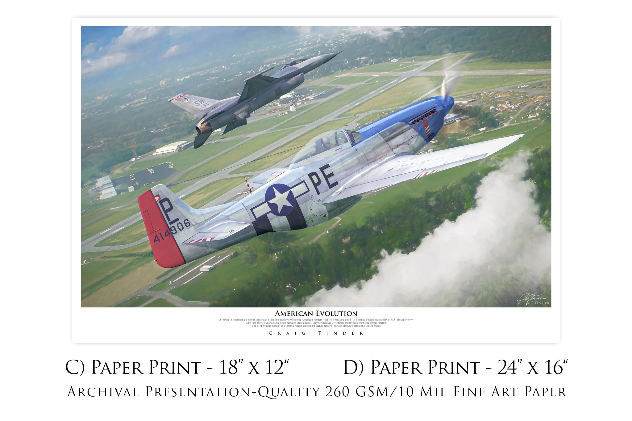 American Evolution - P-51 & F-16 Aviation Art-Art Print-Aces In Action: The Workshop of Artist Craig Tinder