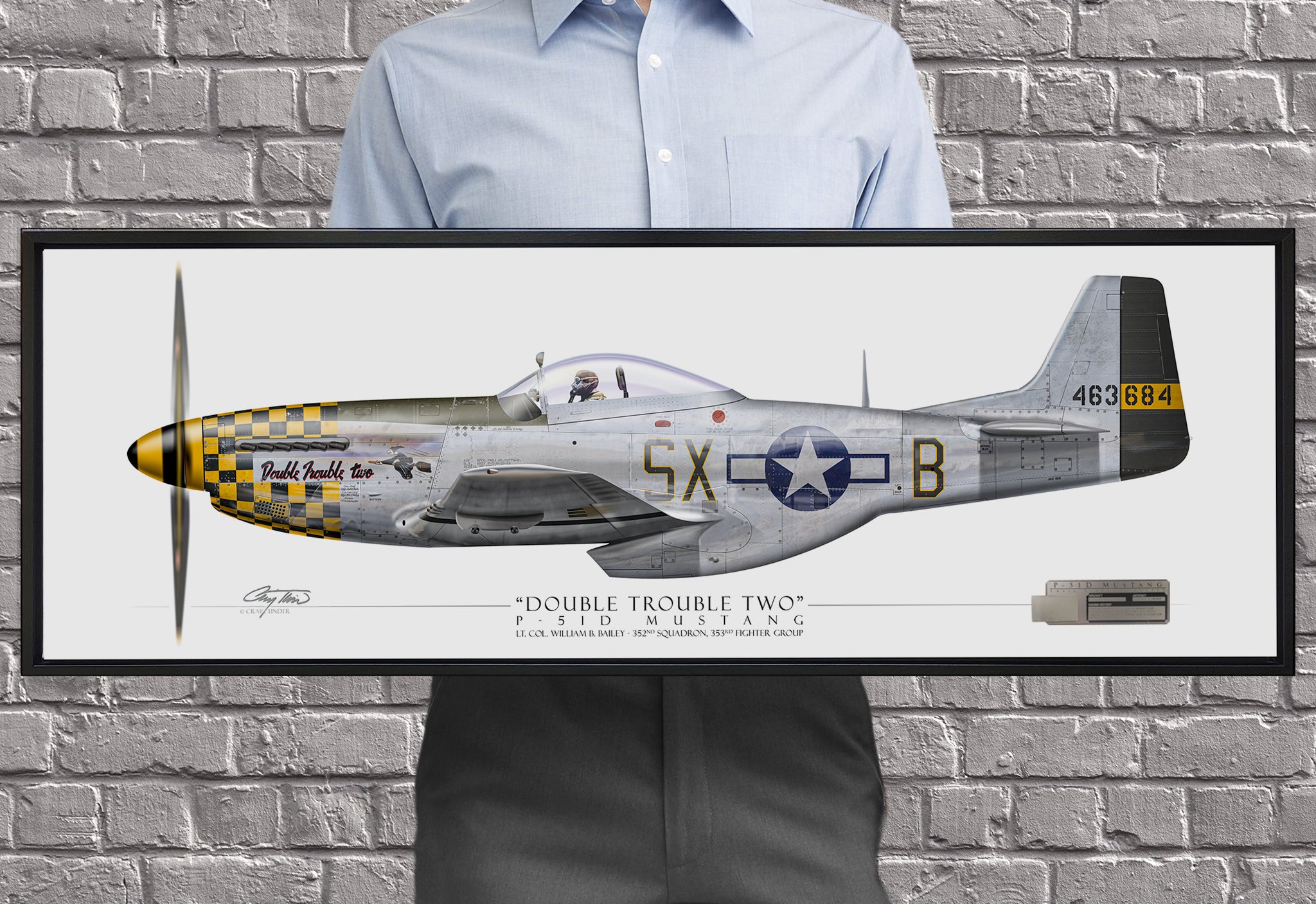 P-51D Mustang "Double Trouble Two" - Panoramic Aviation Art - Profile-Art Print-Aces In Action: The Workshop of Artist Craig Tinder