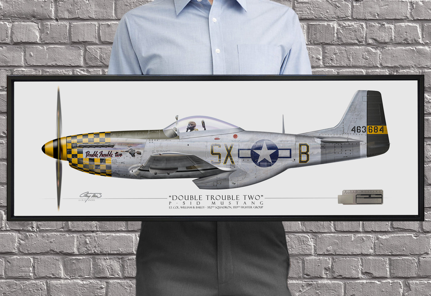 P-51D Mustang "Double Trouble Two" - Panoramic Aviation Art - Profile-Art Print-Aces In Action: The Workshop of Artist Craig Tinder
