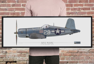 F4U-1D Corsair - Ira Kepford- Framed Panoramic Aviation Art Print - Profile-Art Print-Aces In Action: The Workshop of Artist Craig Tinder