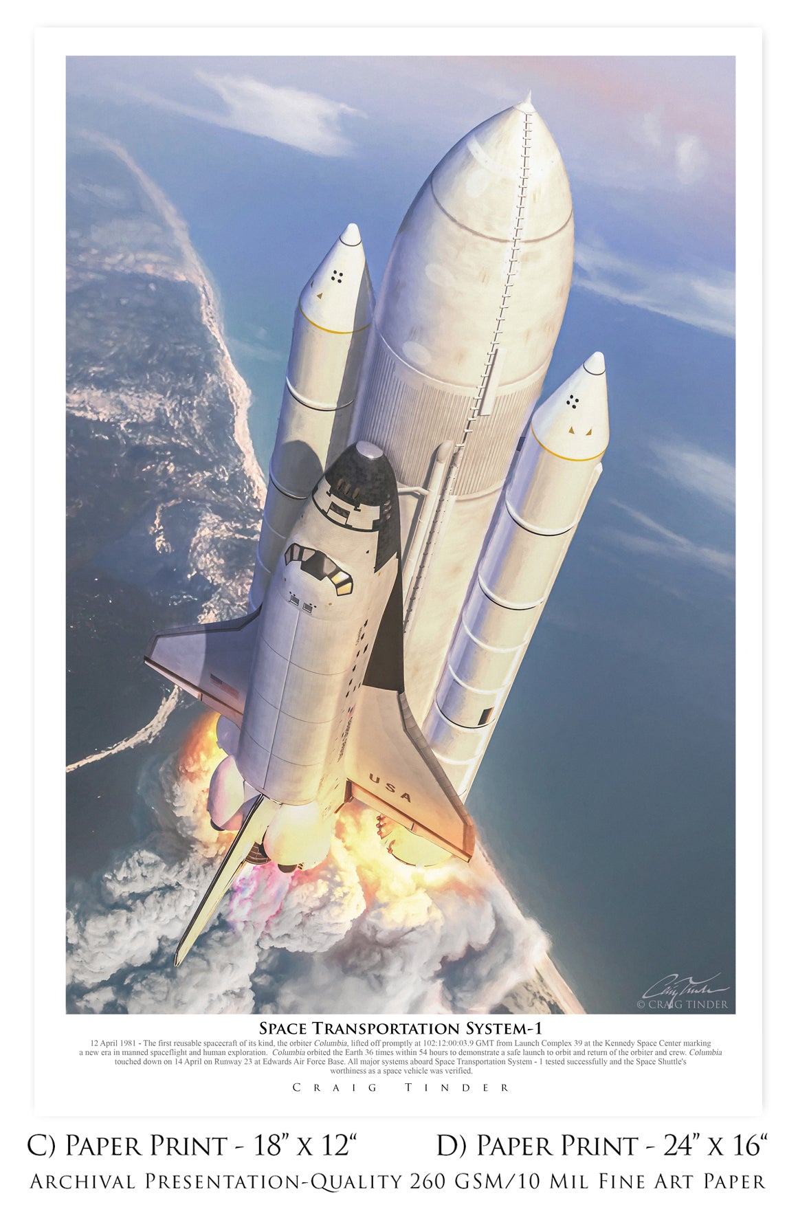 Space Transportation System-1 - Space Shuttle Columbia Space Art-Art Print-Aces In Action: The Workshop of Artist Craig Tinder