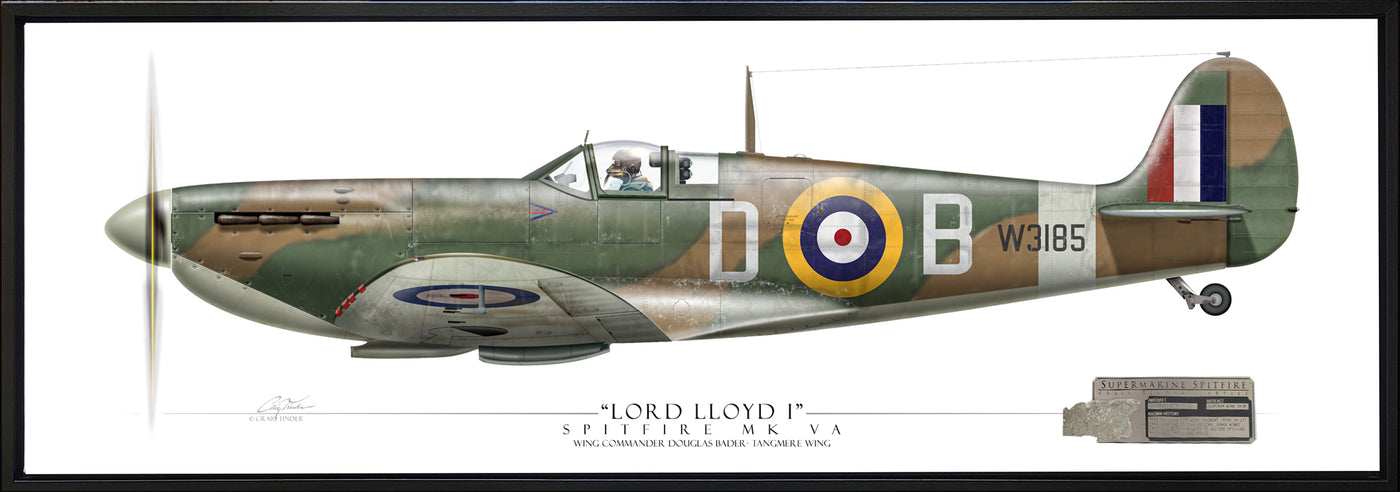 Spitfire MkVB - Douglas Bader - Framed Aviation Art Print - Profile-Art Print-Aces In Action: The Workshop of Artist Craig Tinder