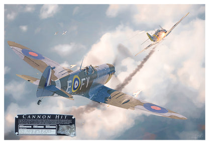 Cannon Hit Spitfire - Spitfire Aviation Art-Art Print-Aces In Action: The Workshop of Artist Craig Tinder