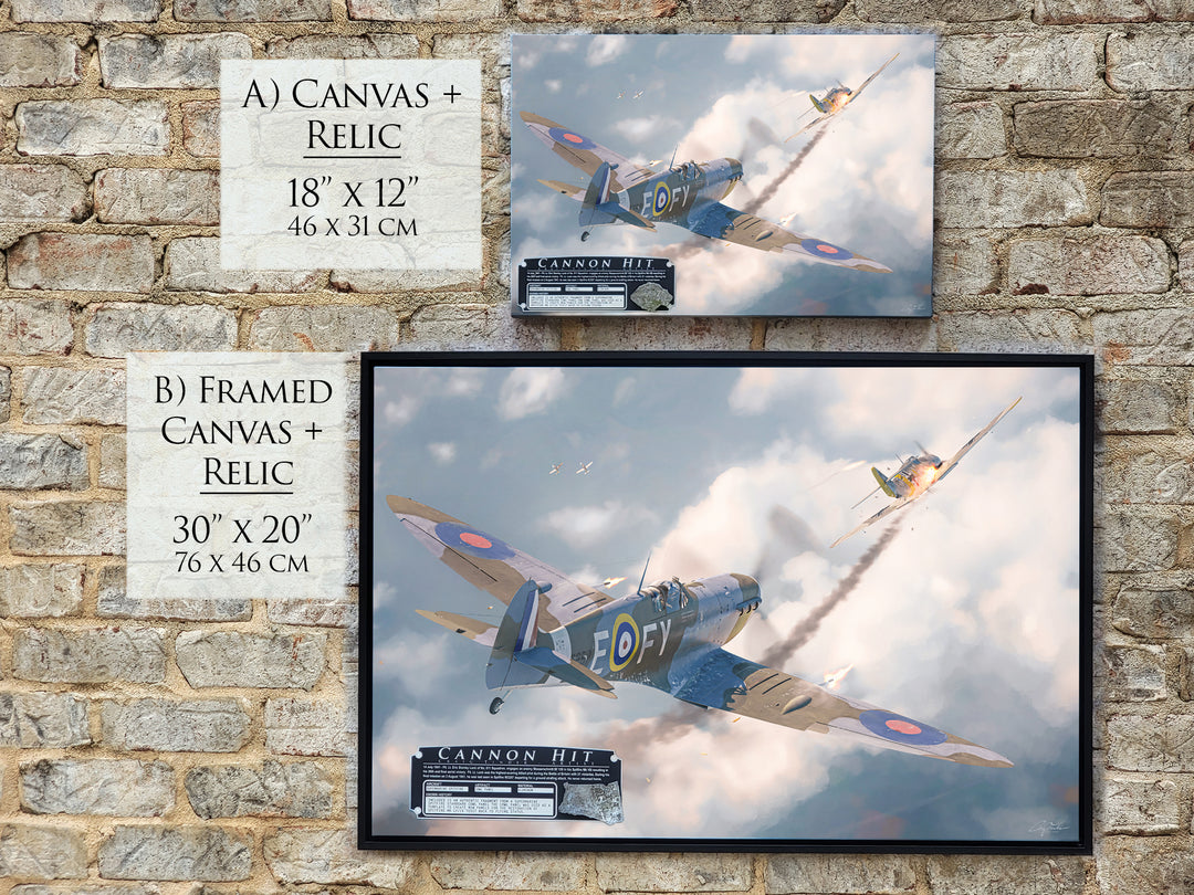 Cannon Hit Spitfire - Spitfire Aviation Art-Art Print-Aces In Action: The Workshop of Artist Craig Tinder