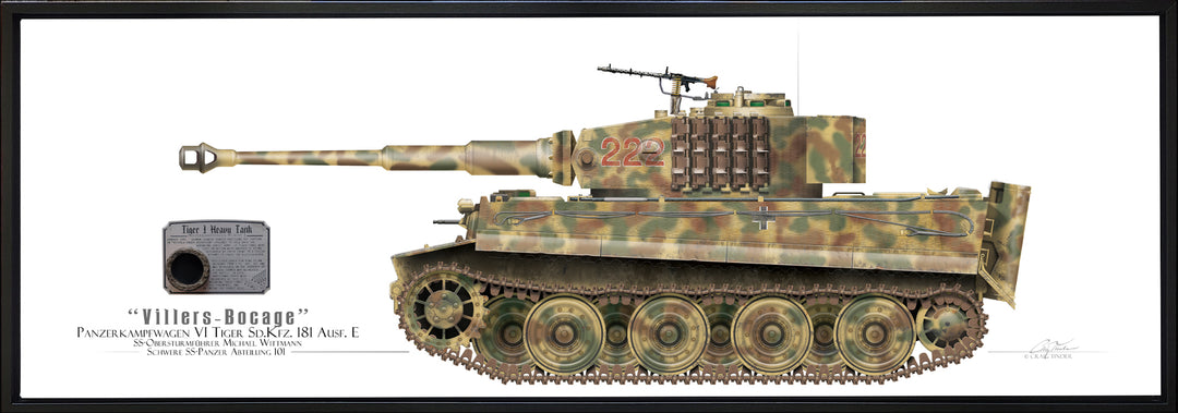 Tiger I Heavy Tank - Michael Wittmann - Framed Panoramic Art Print - Profile-Art Print-Aces In Action: The Workshop of Artist Craig Tinder