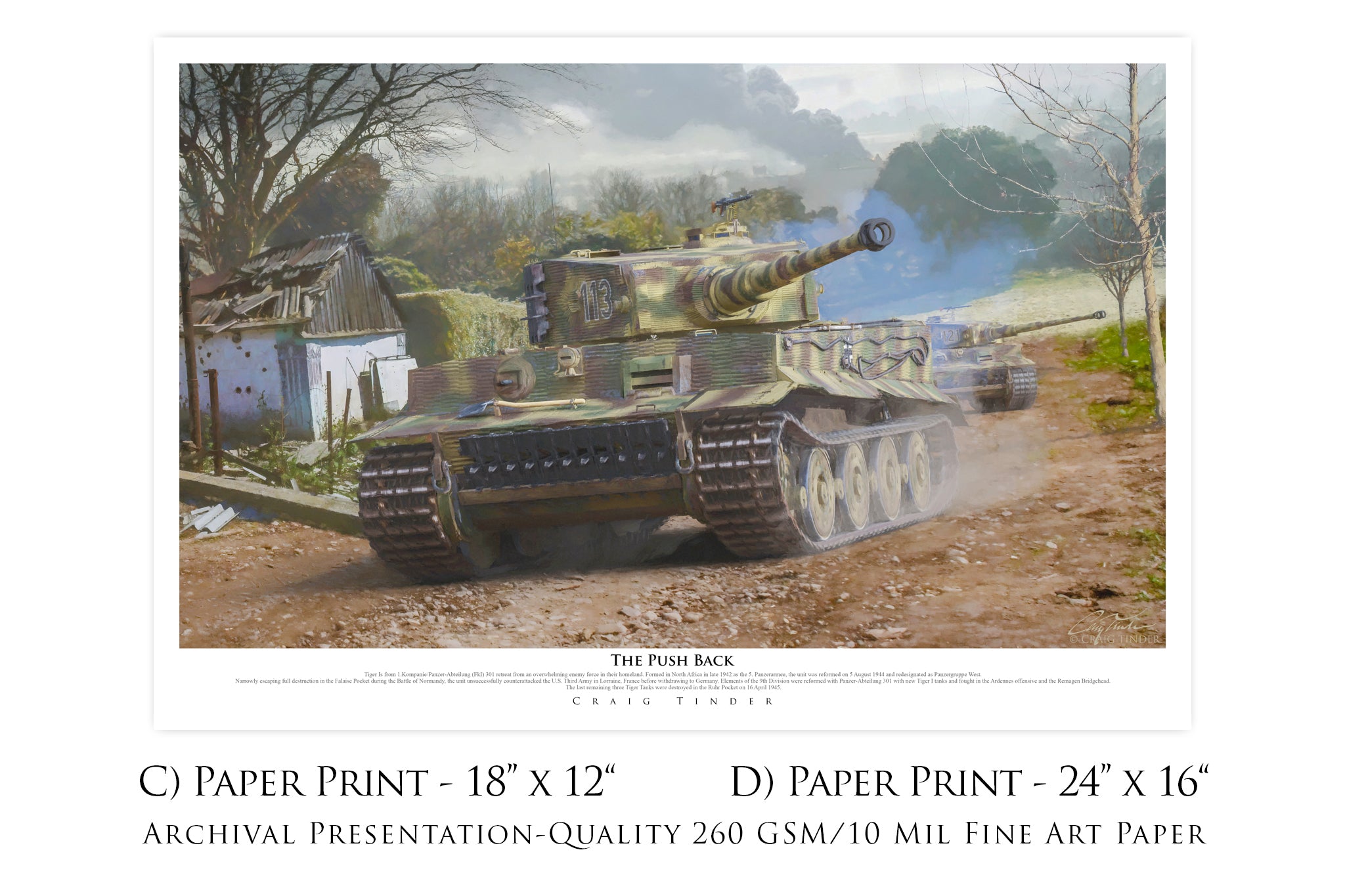 The Push Back - Tiger 1 Tank Aviation Art-Art Print-Aces In Action: The Workshop of Artist Craig Tinder