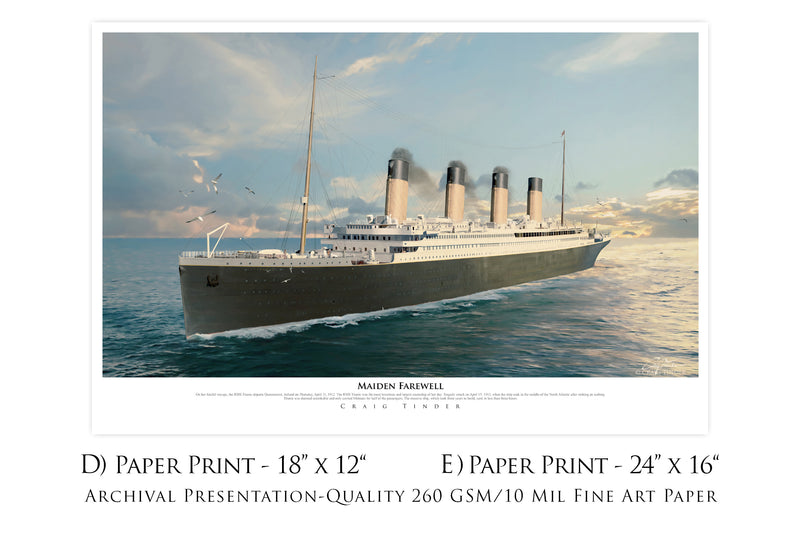 Maiden Farewell - RMS Titanic Nautical Art-Art Print-Aces In Action: The Workshop of Artist Craig Tinder