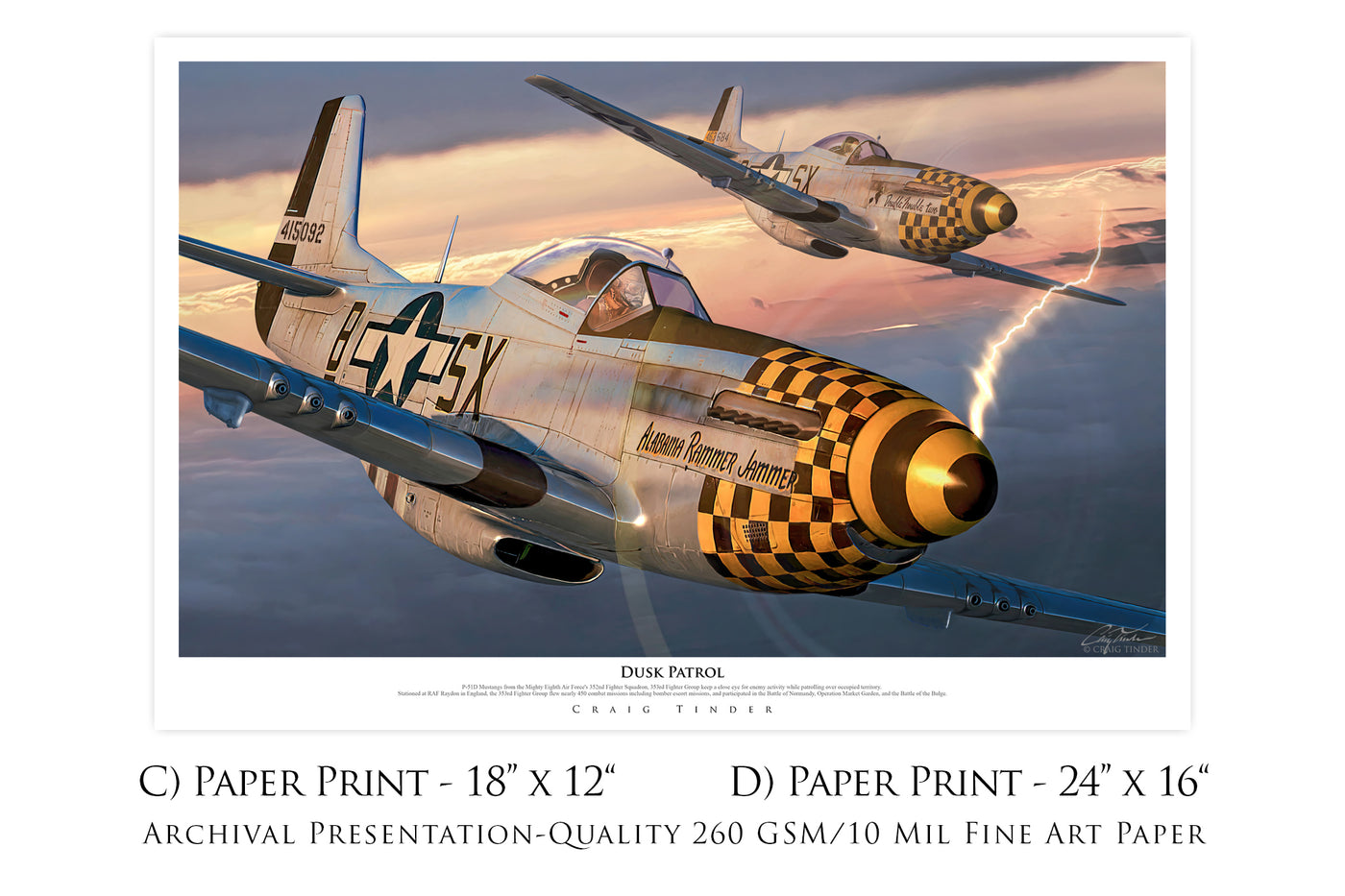 Dusk Patrol - P-51D Mustang Aviation Art-Art Print-Aces In Action: The Workshop of Artist Craig Tinder