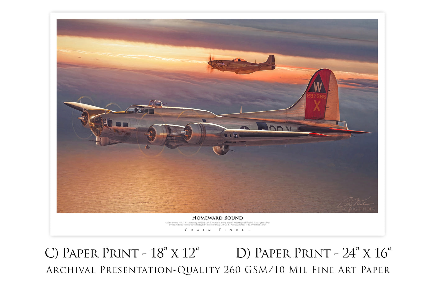 Homeward Bound - B-17G & P-51D Aviation Art-Art Print-Aces In Action: The Workshop of Artist Craig Tinder