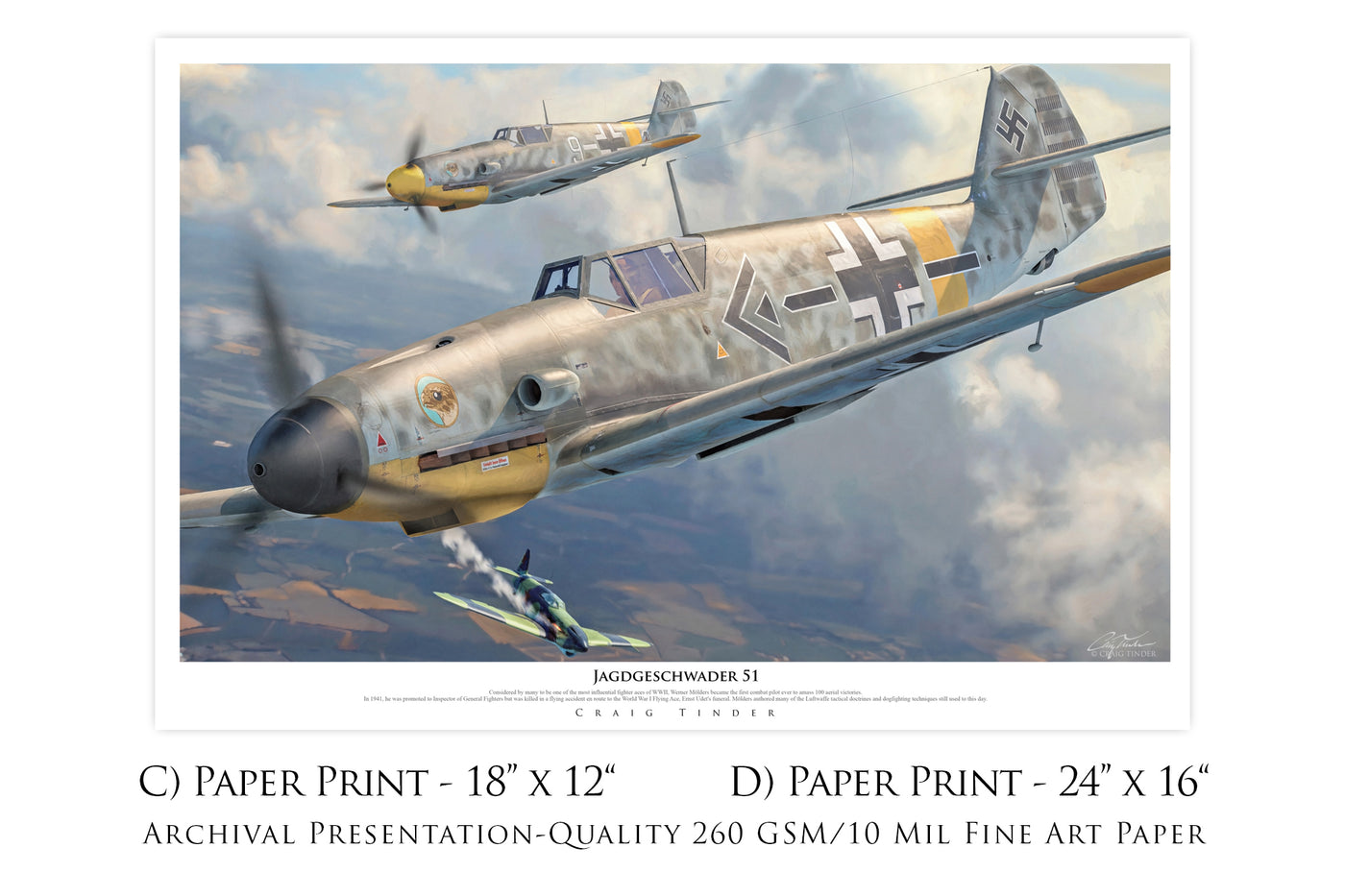 Jagdgeschwader 51 - Messerschmitt Bf 109 Aviation Art-Art Print-Aces In Action: The Workshop of Artist Craig Tinder