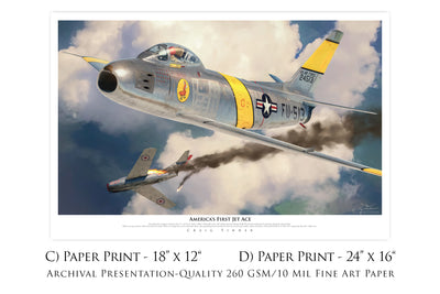 America's First Jet Ace - F-86A Sabre Fighter Aviation Art-Art Print-Aces In Action: The Workshop of Artist Craig Tinder