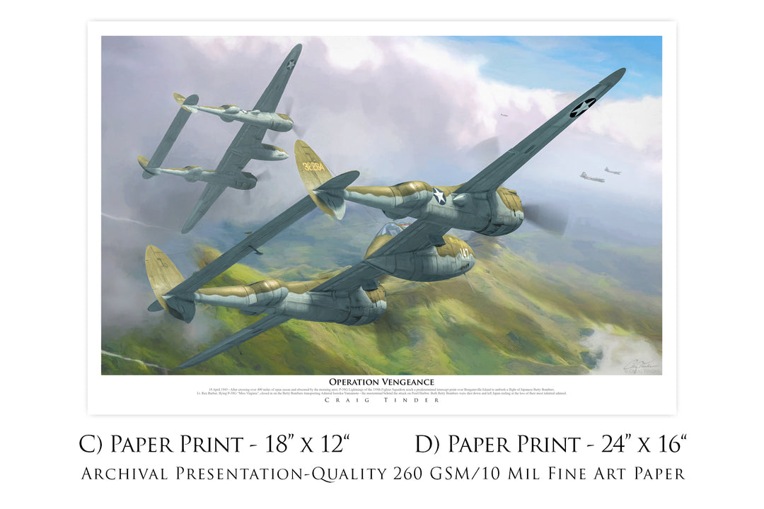 Operation Vengeance - P-38 Lightning Aviation Art-Art Print-Aces In Action: The Workshop of Artist Craig Tinder