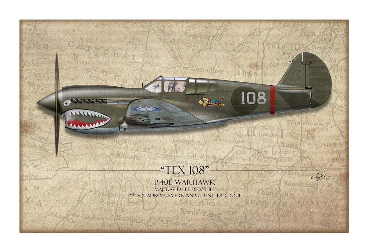 Tex Hill 108 P-40E Warhawk Aviation Art Print - Profile-Art Print-Aces In Action: The Workshop of Artist Craig Tinder