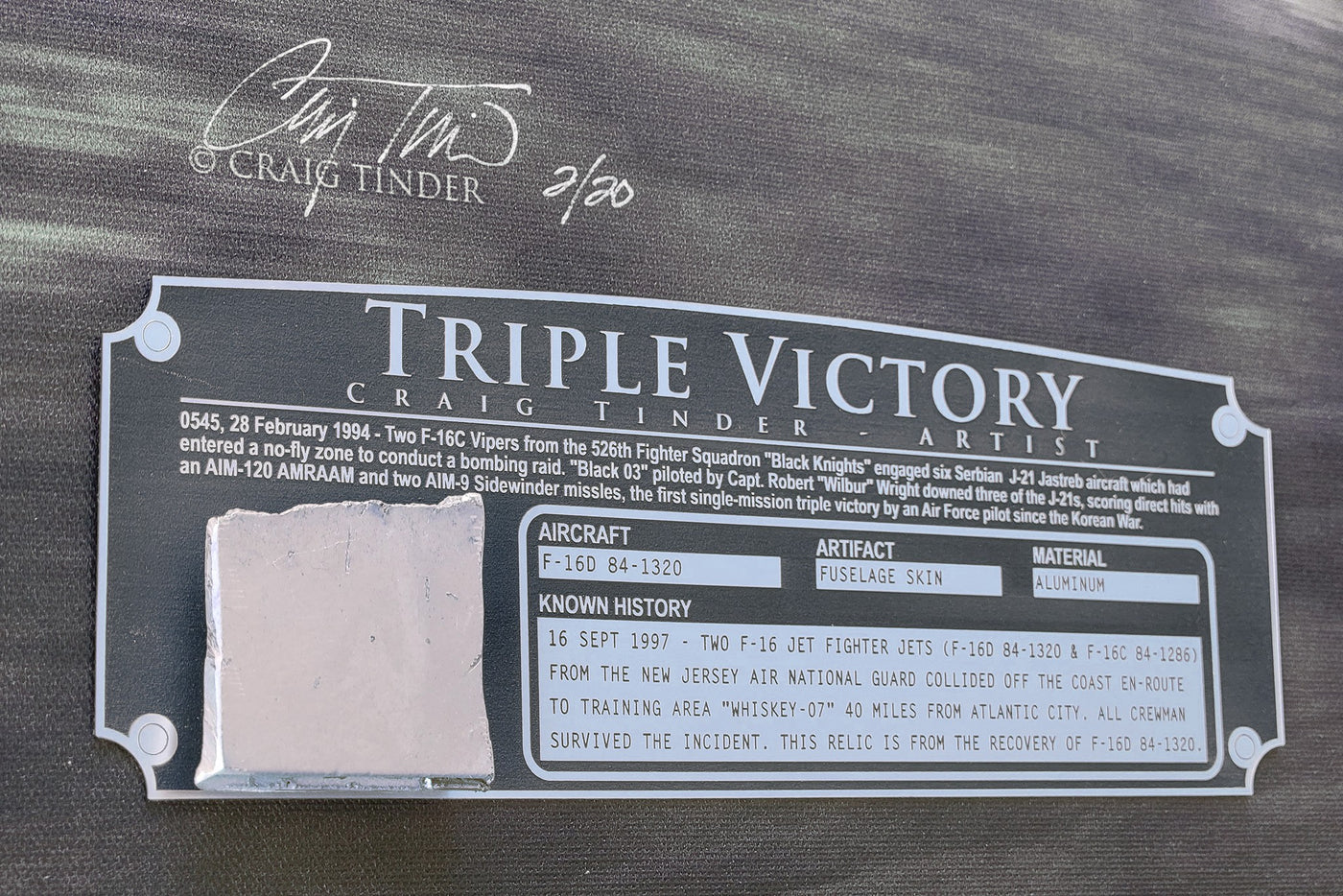 "Triple Victory" - Framed Canvas Art with F-16 Fighter Relic